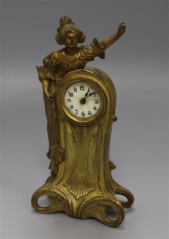 An Art Nouveau gilt clock height 26cm